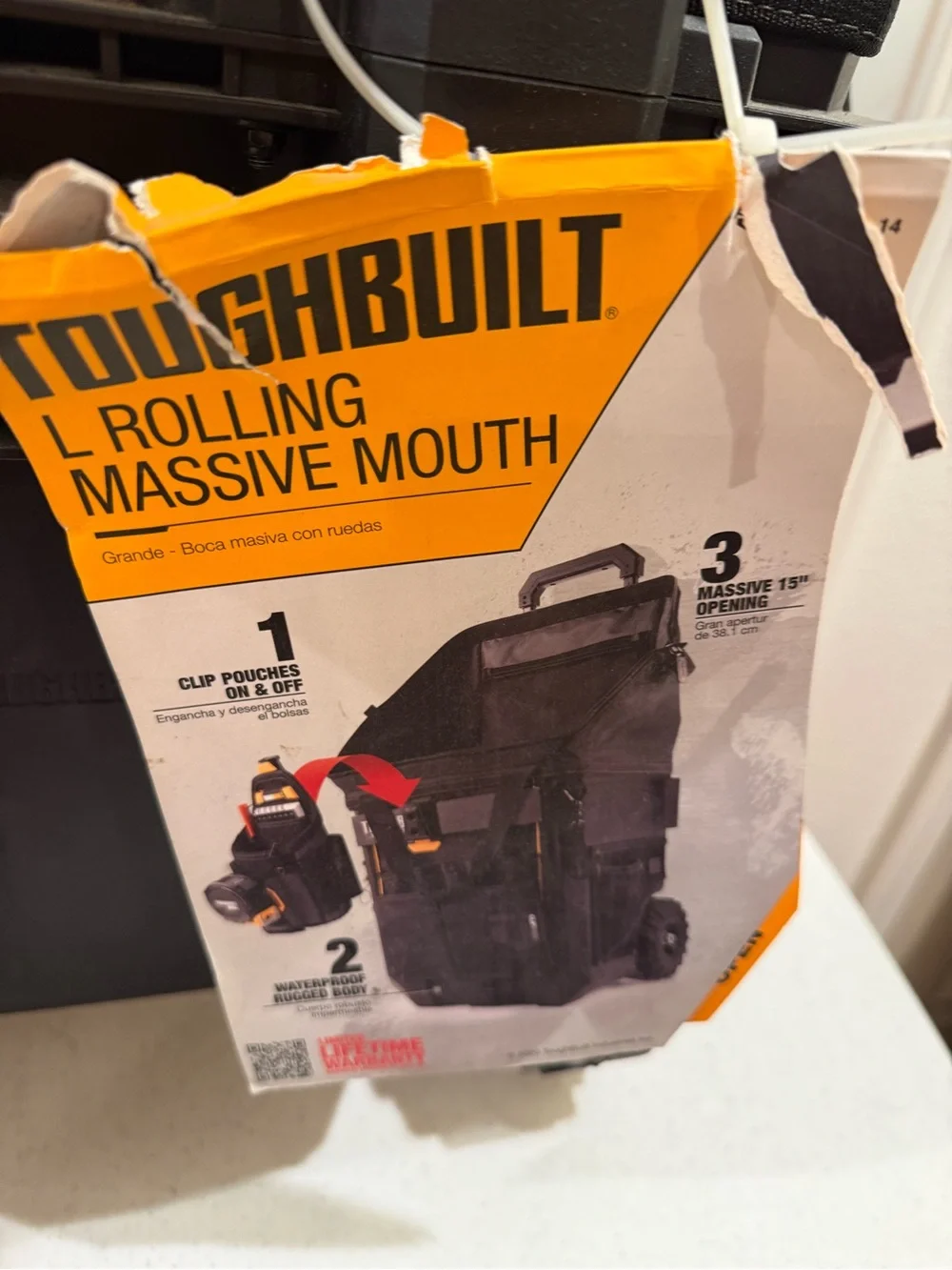 NEW Toughbuilt Black Massive Mouth Zippered Rolling Tool Bag ~ Size L ~ HTF